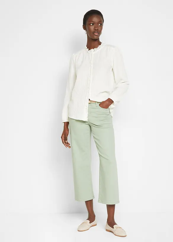 Chemisier en gaze de coton avec broderies anglaises, bonprix