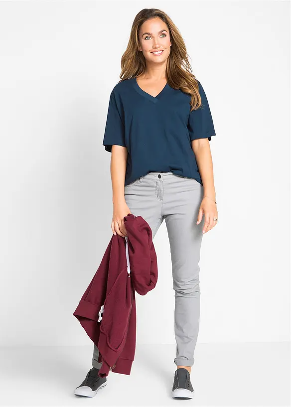 Lot de 5 T-shirts longs et amples à col V, bonprix