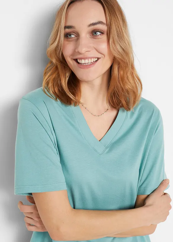 Lot de 5 T-shirts longs et amples &agrave; col V, bonprix