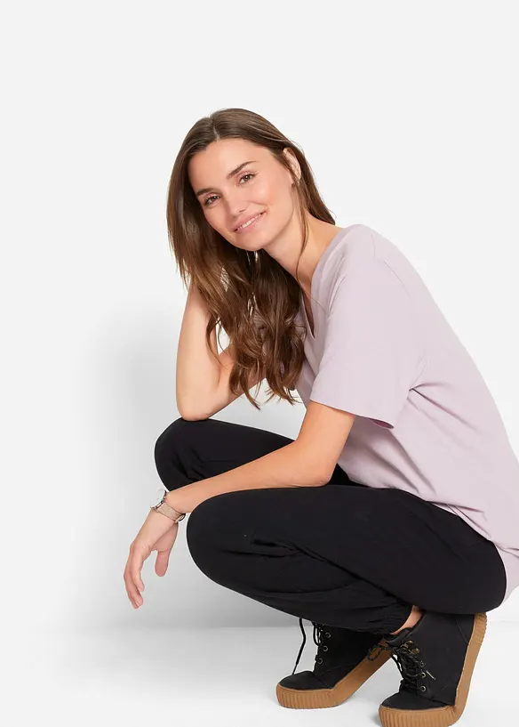 Lot de 5 T-shirts longs et amples à col V, bonprix