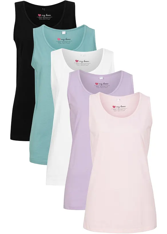 Lot de 5 débardeurs longs 100% coton, bonprix