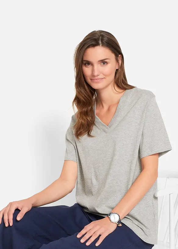 Lot de 5 T-shirts longs et amples à col V, bonprix