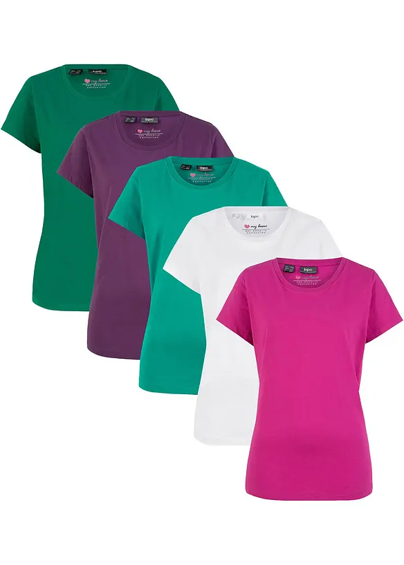 Lot de 5 T-shirts col rond, bonprix
