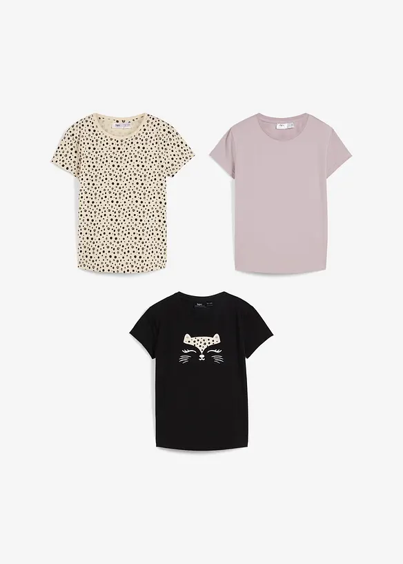 Lot de 3 T-shirts fille 100% coton, bonprix