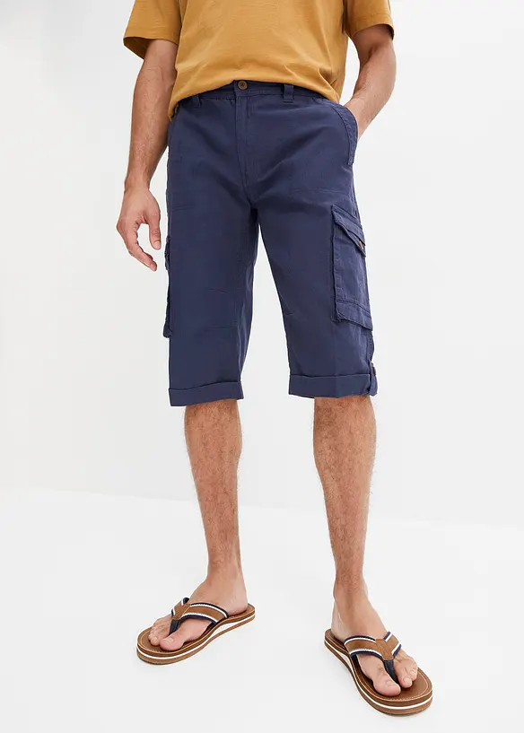 Bermuda long cargo en lin m&eacute;lang&eacute;, Regular, bonprix