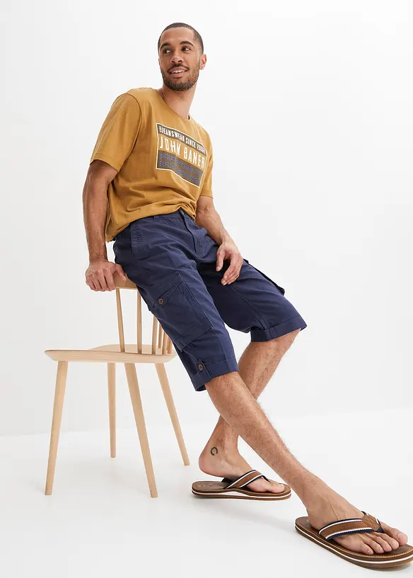 Bermuda long cargo en lin m&eacute;lang&eacute;, Regular, bonprix