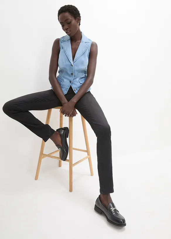 Jean droit taille mi-haute et élastiquée, très extensible, bonprix