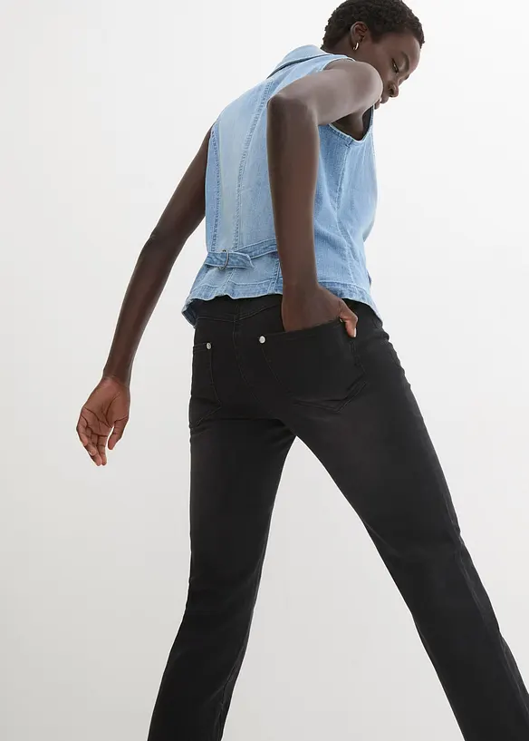 Jean droit taille mi-haute et élastiquée, très extensible, bonprix