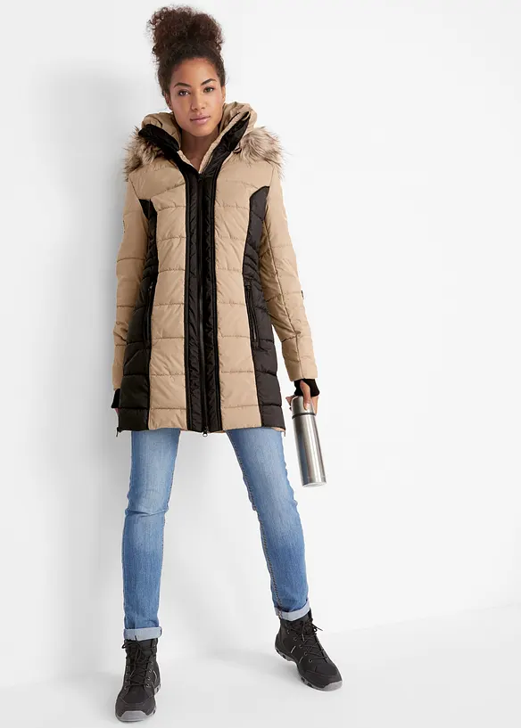 Manteau outdoor imperméable avec bordure peluche, bonprix