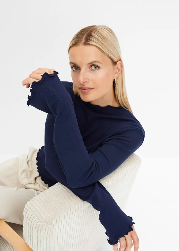 T-shirt côtelé manches longues, bonprix