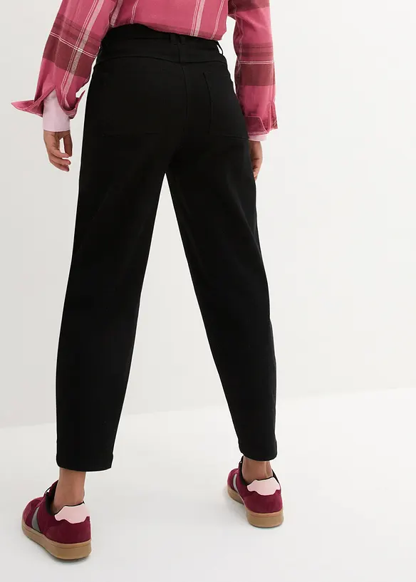 Pantalon barrel en twill à taille haute élastiquée et coutures décalées sur le devant, bonprix