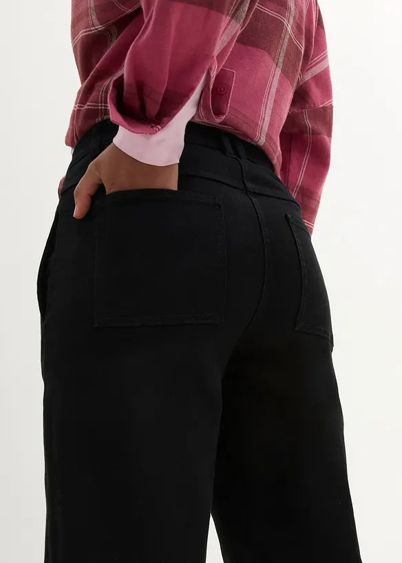 Pantalon barrel en twill à taille haute élastiquée et coutures décalées sur le devant, bonprix