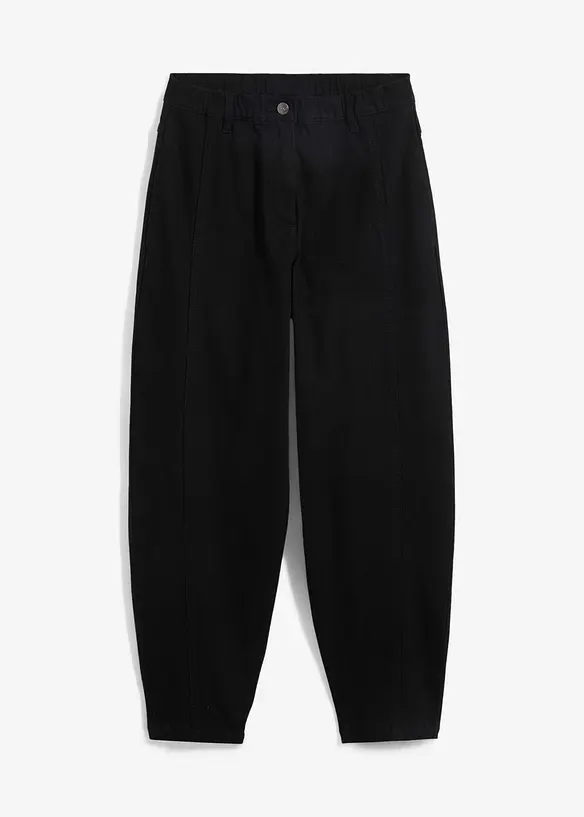 Pantalon barrel en twill à taille haute élastiquée et coutures décalées sur le devant, bonprix