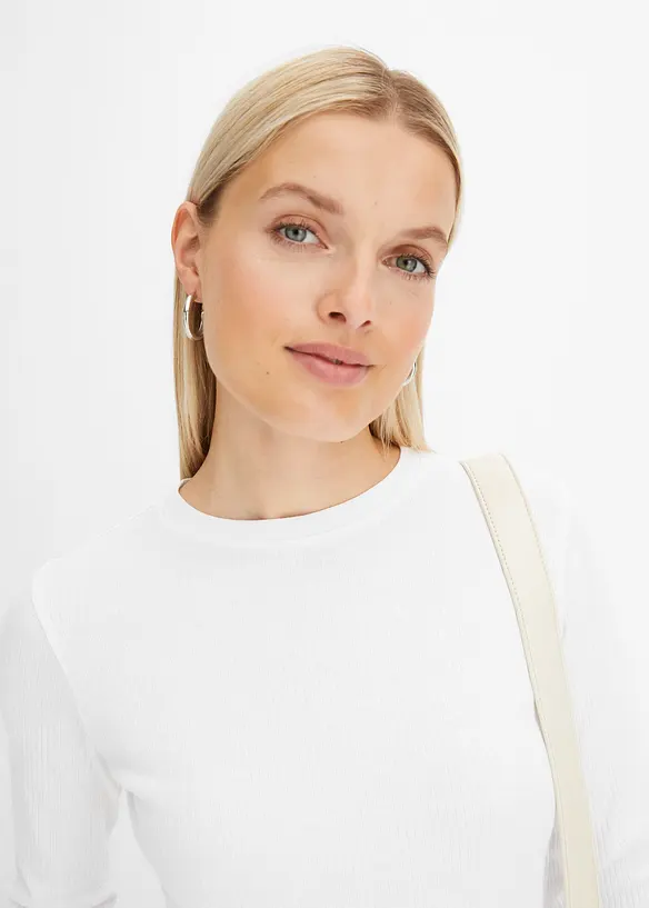 T-shirt côtelé manches longues 100 % coton, bonprix