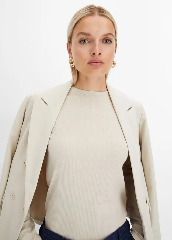 T-shirt côtelé manches longues 100 % coton, bonprix