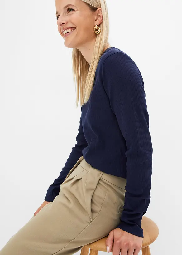 T-shirt côtelé manches longues 100 % coton, bonprix