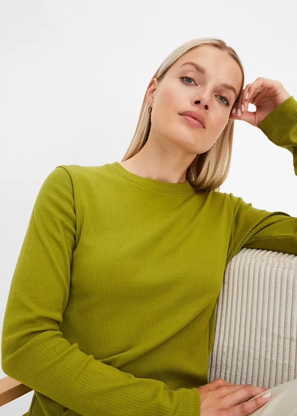 T-shirt côtelé manches longues 100 % coton, bonprix