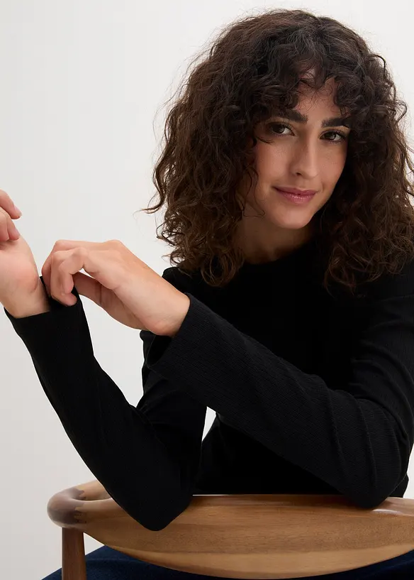 T-shirt côtelé manches longues 100 % coton, bonprix