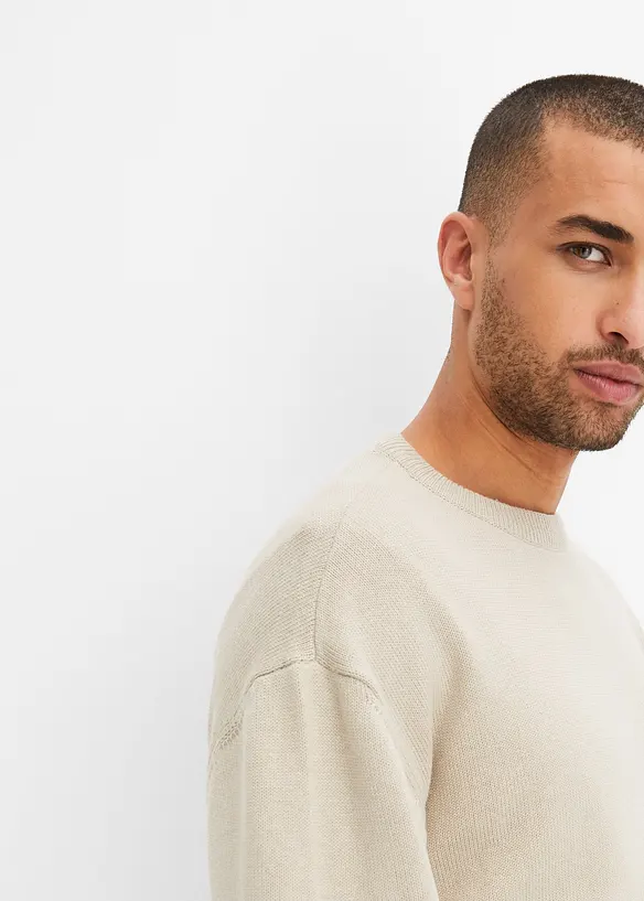 Pull col rond doux en coton mélangé, loose, bonprix