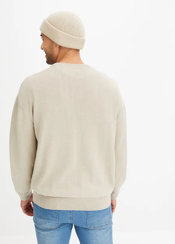 Pull col rond doux en coton mélangé, loose, bonprix