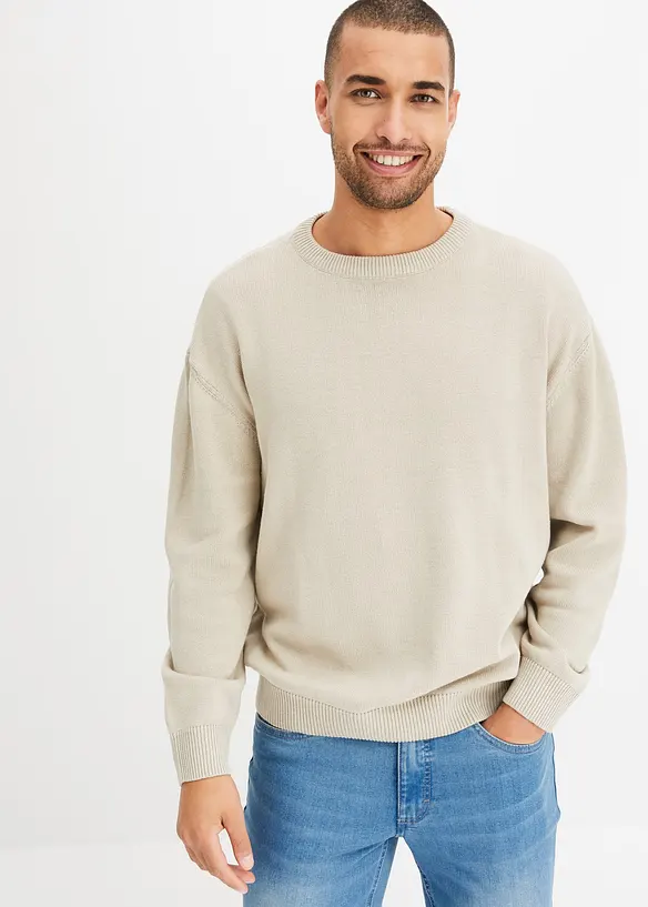 Pull col rond doux en coton mélangé, loose, bonprix