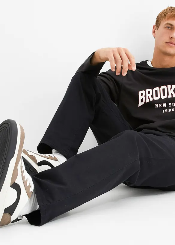 Pantalon chino en coton extensible, ample et droit, bonprix