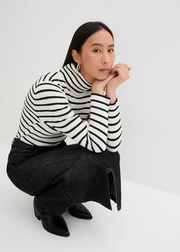 Jupe asymétrique en jean extensible, bonprix