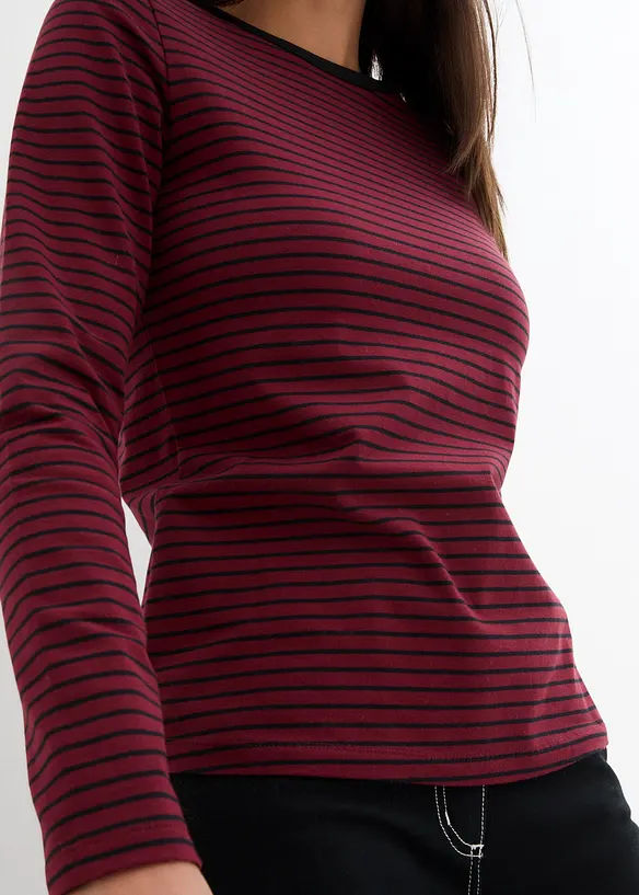 T-shirt manches longues rayé col bateau, bonprix