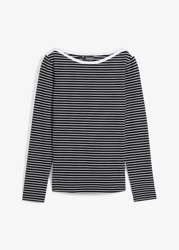 T-shirt manches longues rayé col bateau, bonprix