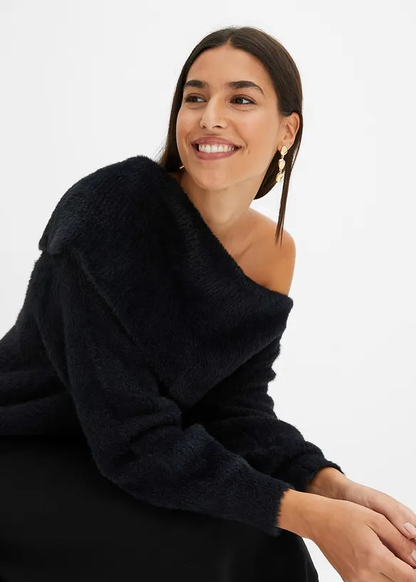 Pull à encolure Bardot asymétrique, bonprix