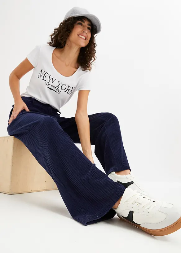 Pantalon large en velours côtelé, bonprix