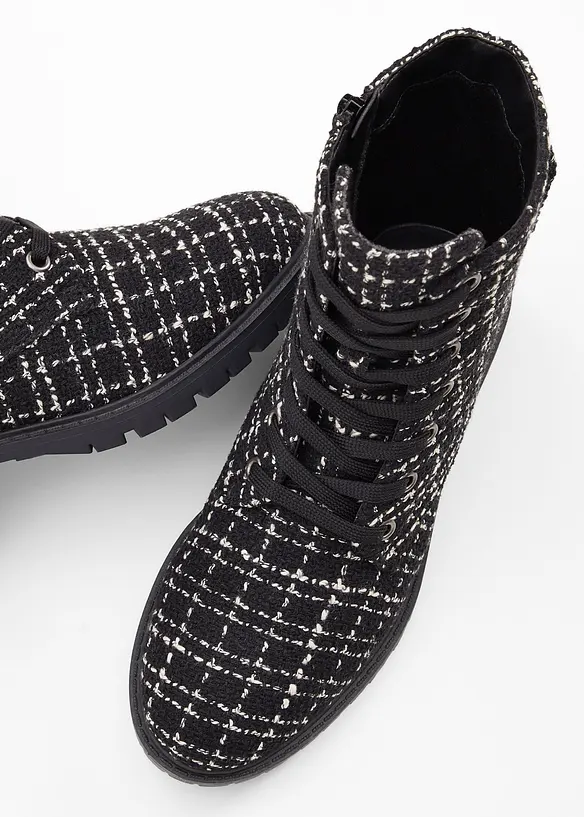 Boots à lacets, aspect tweed, bonprix