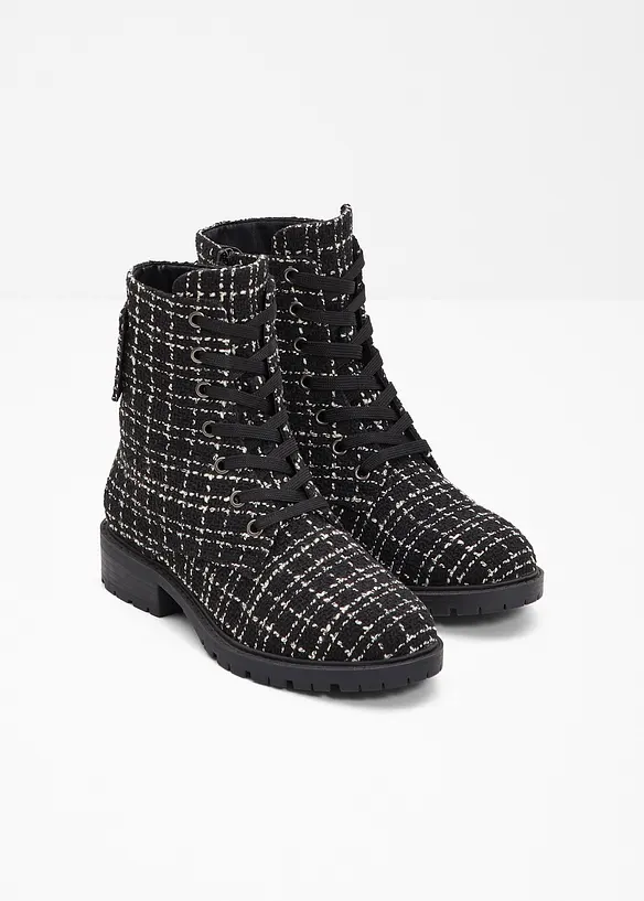 Boots à lacets, aspect tweed, bonprix