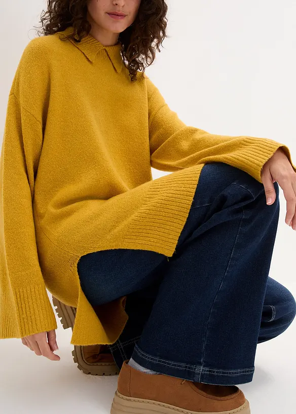 Pull oversize à col roulé ouvert et fentes latérales, bonprix