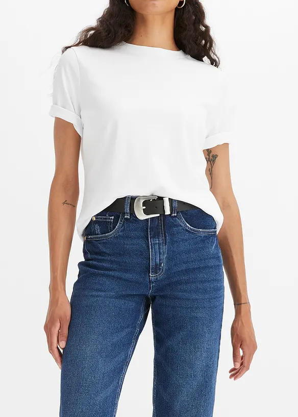 Jean mom taille haute, peu extensible, cropped, bonprix
