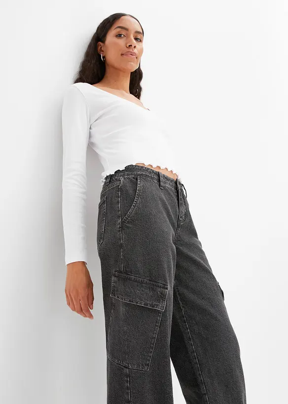Jean cargo taille mi-haute, bonprix