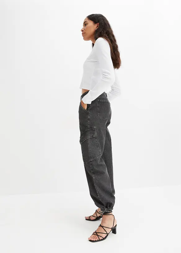 Jean cargo taille mi-haute, bonprix