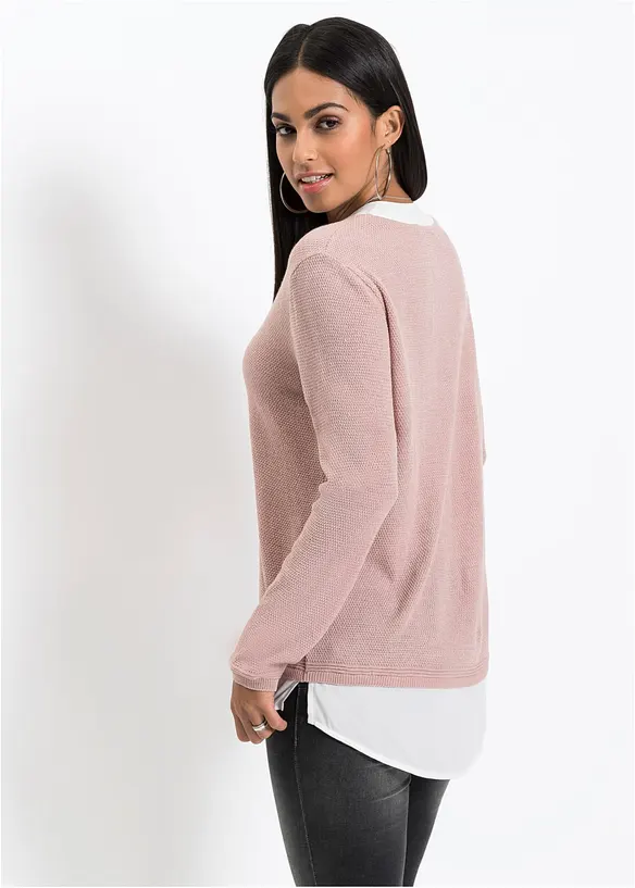 Pull en fine maille avec empiècement chemisier, bonprix