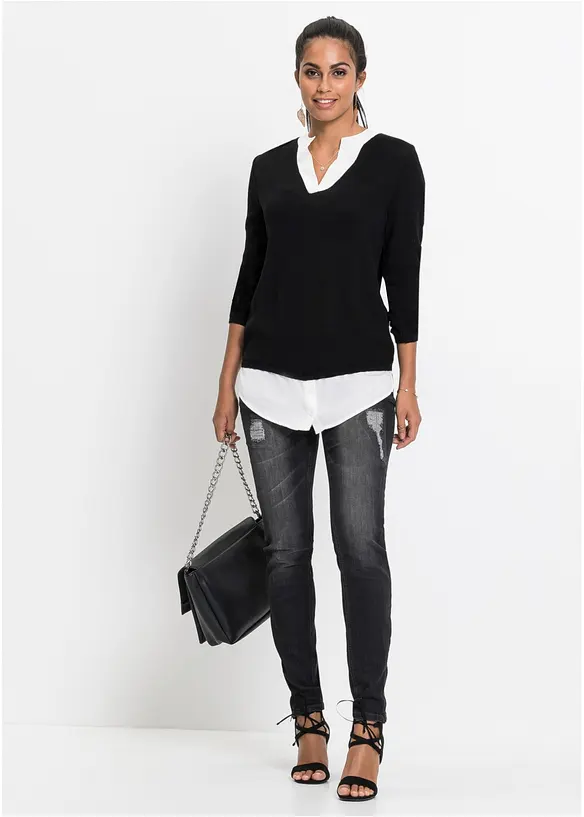 Pull en fine maille avec empiècement chemisier, bonprix