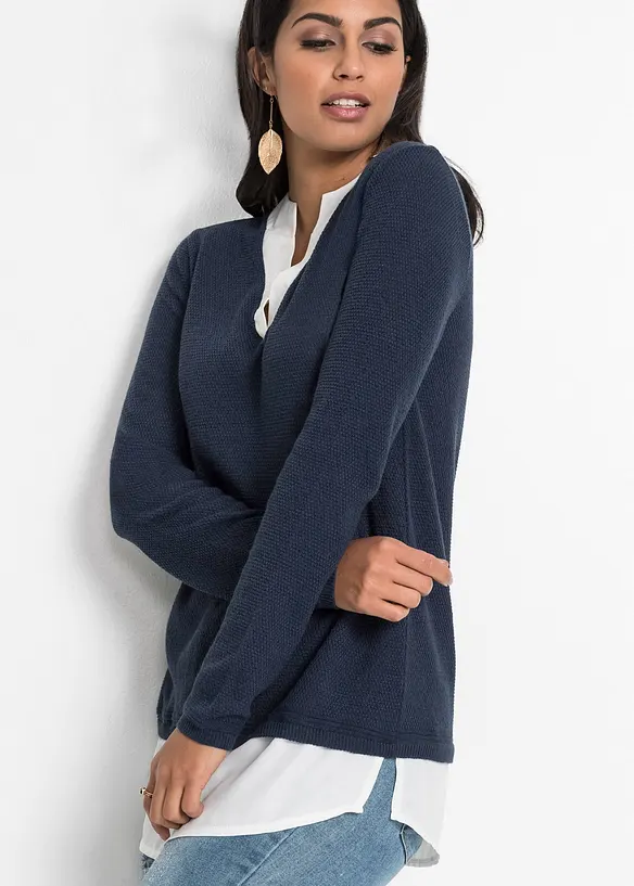 Pull en fine maille avec empi&egrave;cement chemisier, bonprix