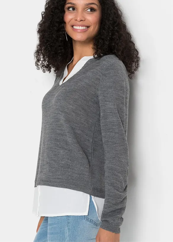 Pull en fine maille avec empiècement chemisier, bonprix