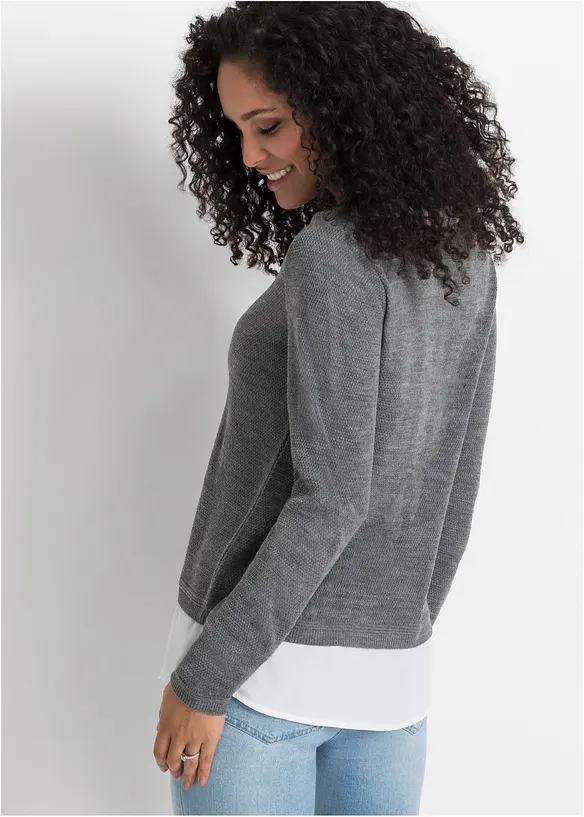 Pull en fine maille avec empiècement chemisier, bonprix
