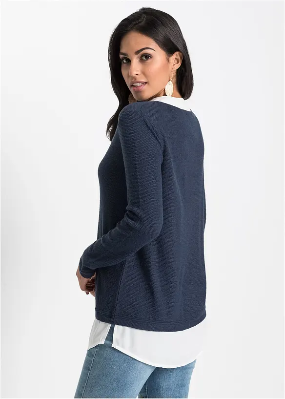 Pull en fine maille avec empi&egrave;cement chemisier, bonprix