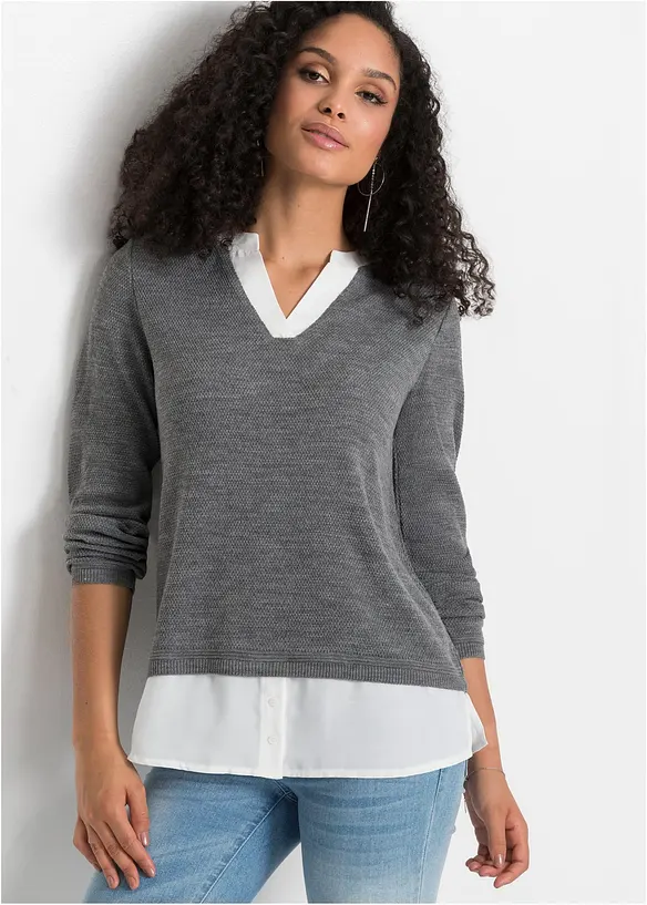 Pull en fine maille avec empiècement chemisier, bonprix