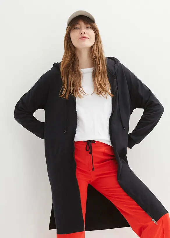 Long gilet zippé en molleton, base fendue sur les côtés, bonprix