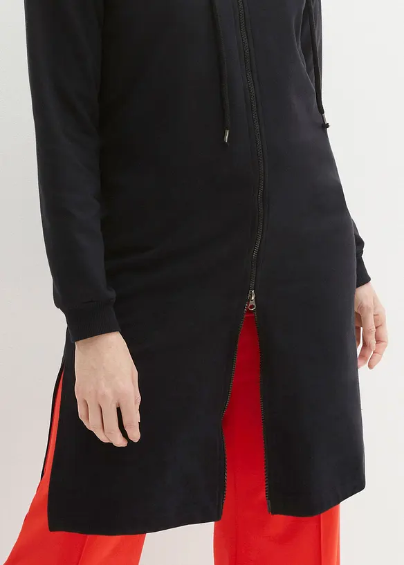 Long gilet zippé en molleton, base fendue sur les côtés, bonprix