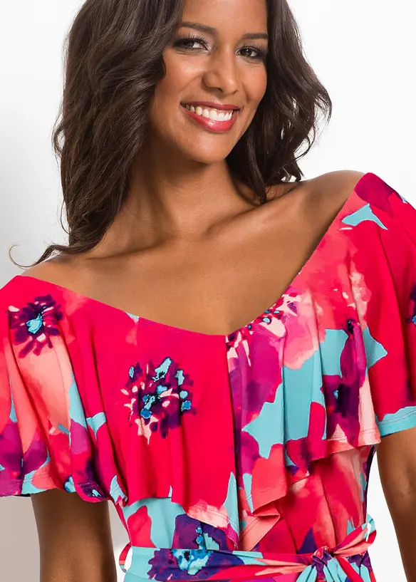 Robe longue à volant et ceinture, bonprix