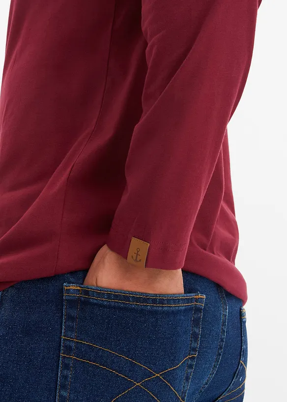 Lot de 2 T-shirts manches longues col tunisien 100% coton, bonprix