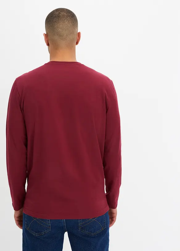 Lot de 2 T-shirts manches longues col tunisien 100% coton, bonprix