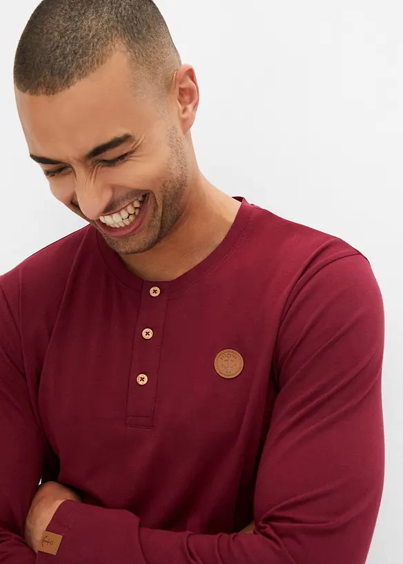 Lot de 2 T-shirts manches longues col tunisien 100% coton, bonprix